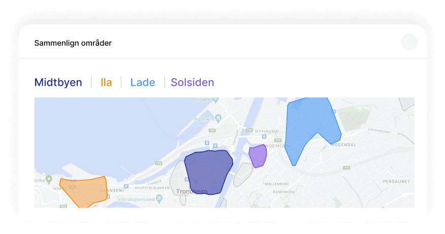 Velg områder å sammenligne i Plaace