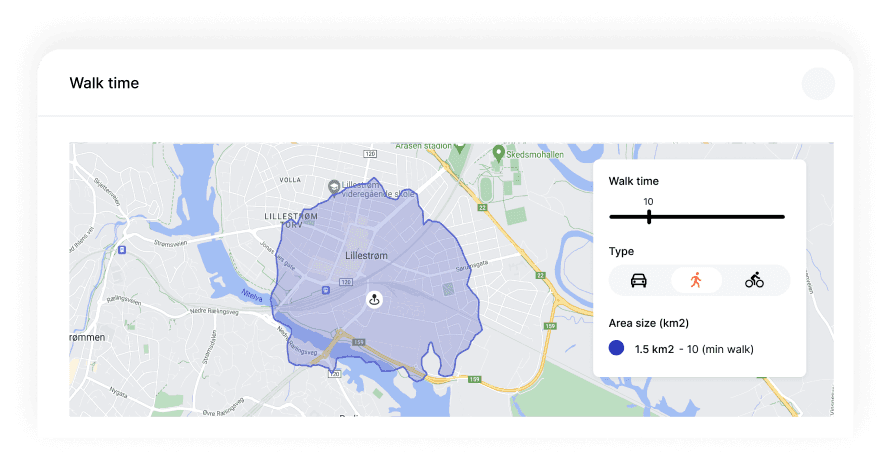 Walk and drive time analysis in Plaace