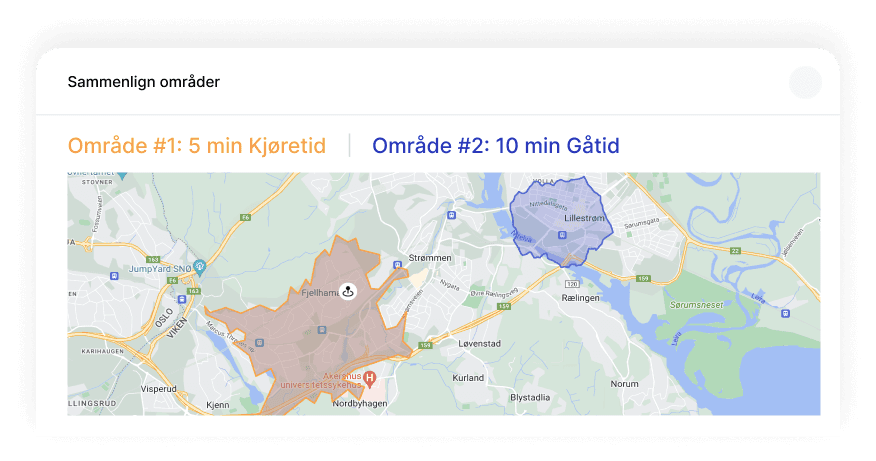 Sammenlign områder basert på reisetid